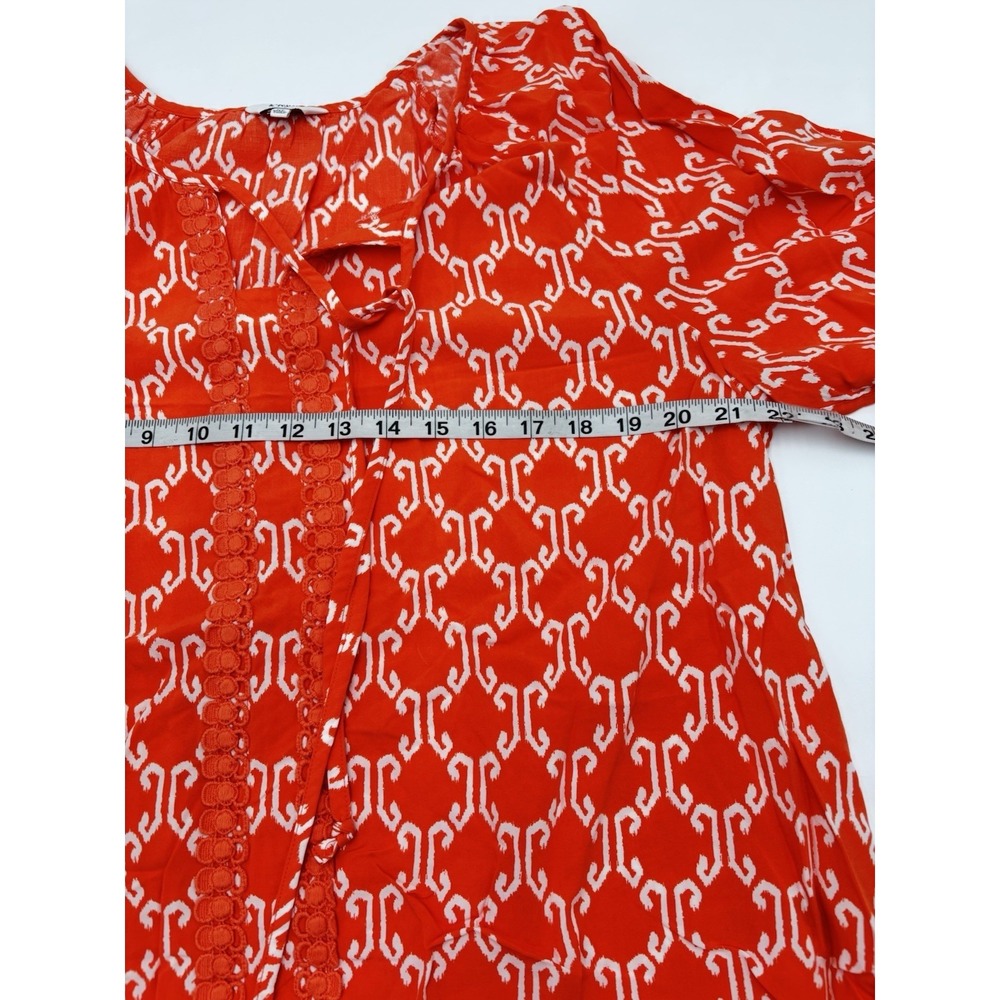 Crown & Ivy Womens XL Orange White Boho Peasant Blouse Tassel Tie 3/4 Sleeve - Picture 7 of 7